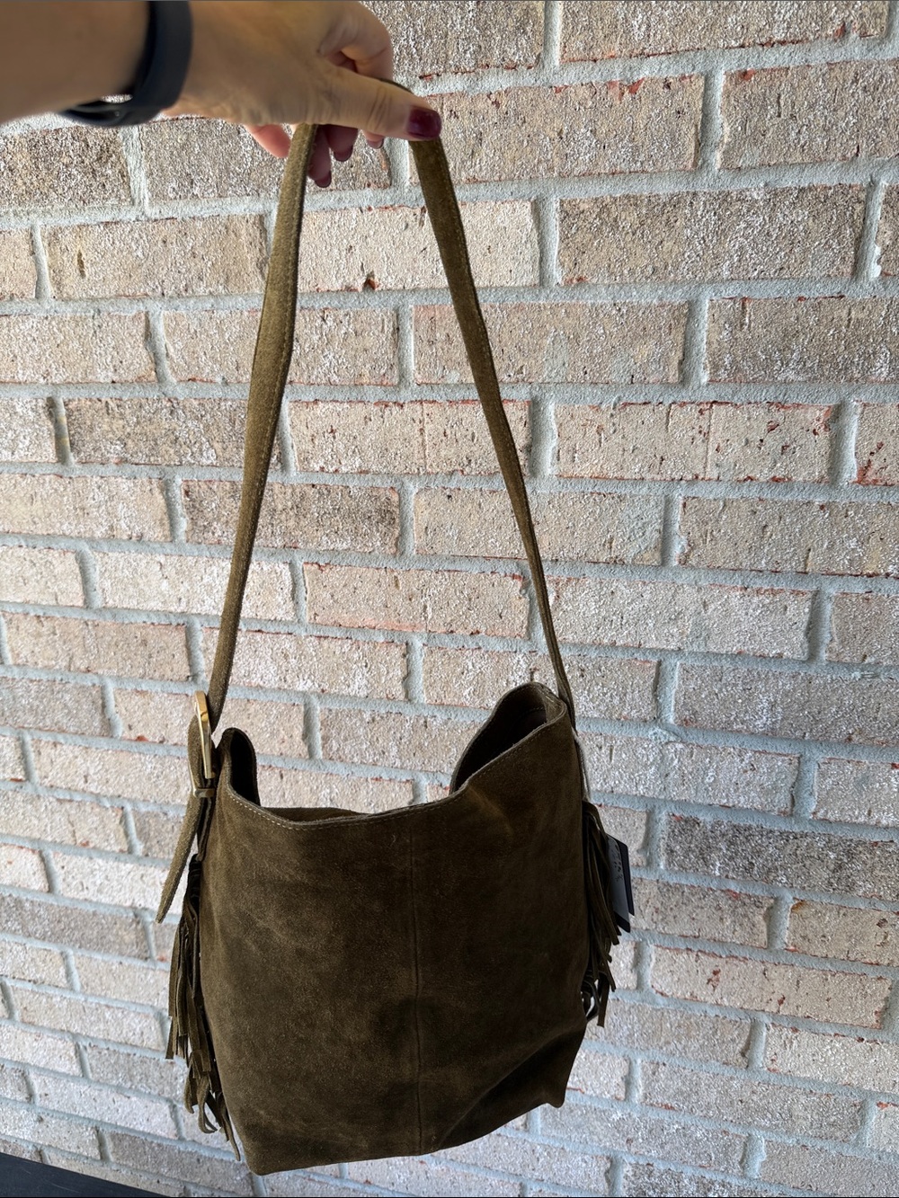 Haute Hippie Suede Fringe Shoulder Bag in Olive Brown - Casual Women’s Tote NWT - Picture 4 of 16
